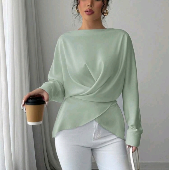 Women's Autumn/Winter Off-Shoulder Long Sleeve Loose Fit Cross-Front Tie - Picture 6 of 6